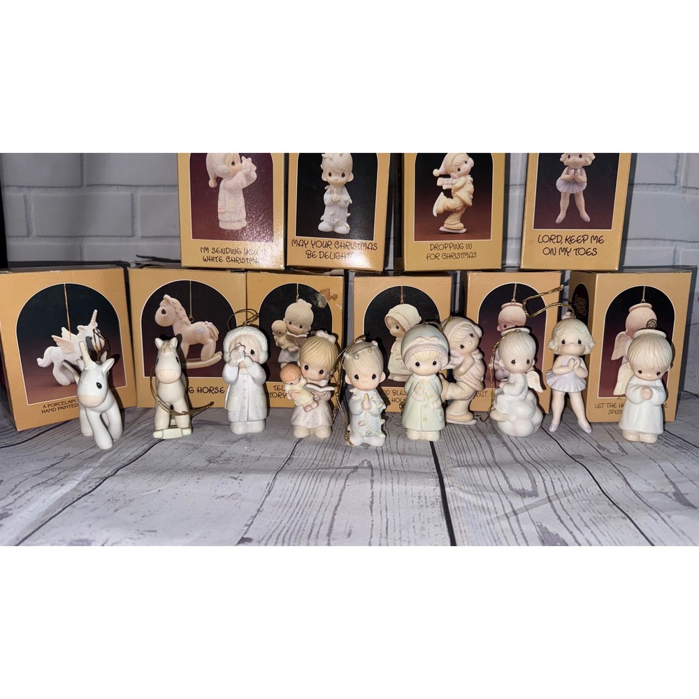 Precious Moments Porcelain Christmas Ornaments Lot of 10 Original Boxes Mixed